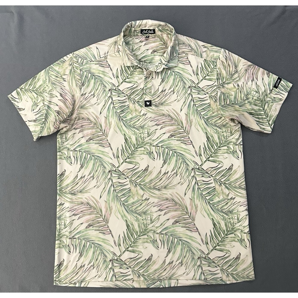 Bad Birdie White Steel Palm Fronds Performance Stretch Golf Polo Shirt Size XL